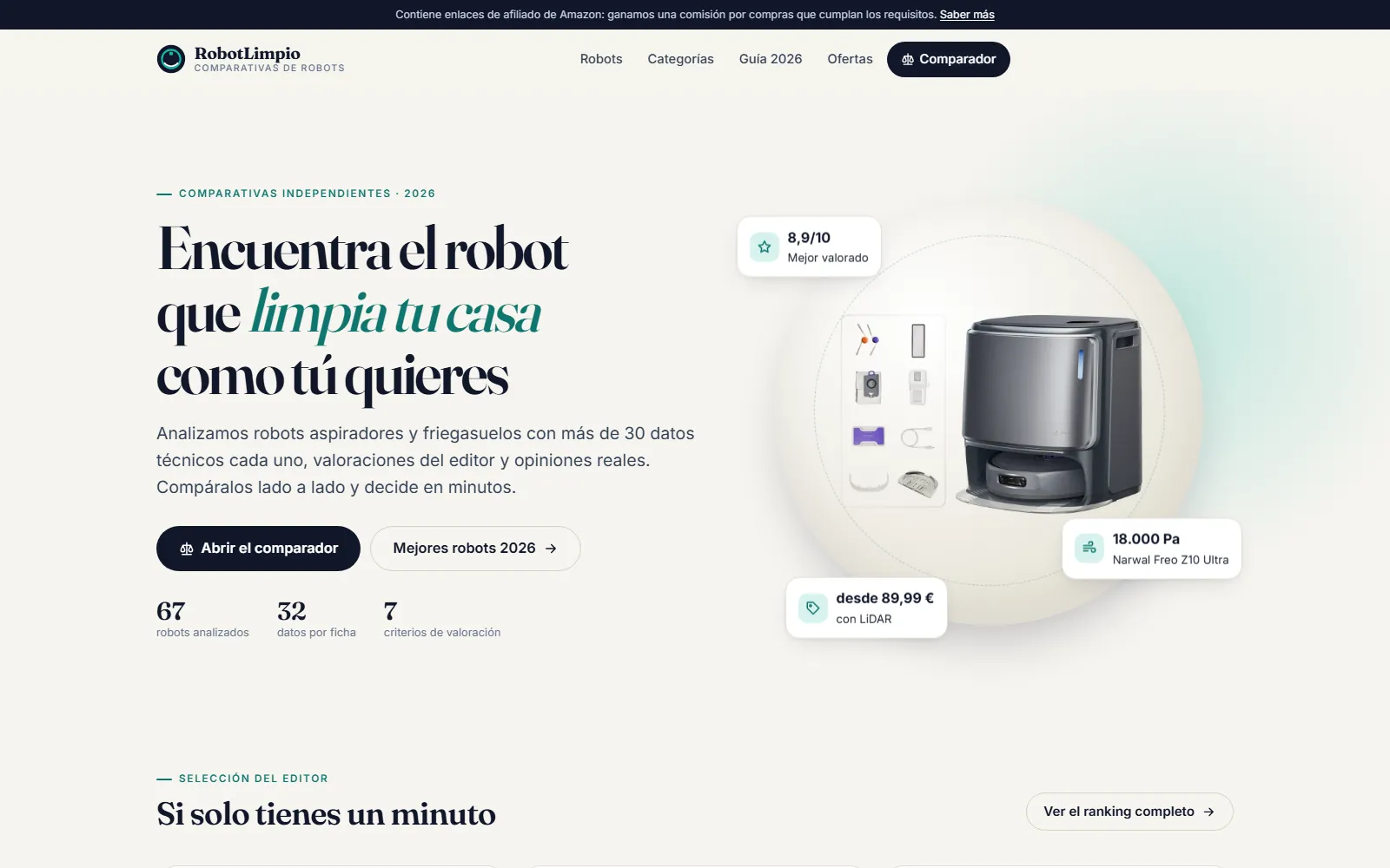 Captura de RobotLimpio, comparador de robots aspiradores